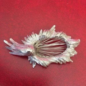 Vintage Brushed Silver Tone & Wire Abstract Brooch - Large Flower Leaf Modernist